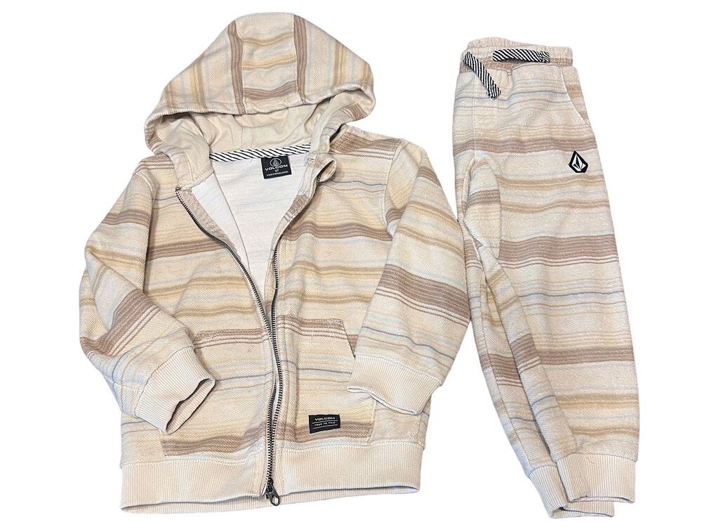 Volcom Boys Baja Striped Zip Up Hoodie and Pants Set